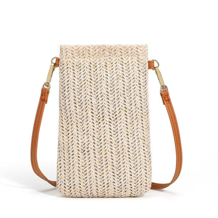 one-shoulder diagonal bag woven vertical mobile phone bag straw woven coin purse