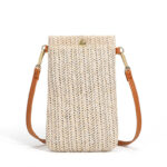 one-shoulder diagonal bag woven vertical mobile phone bag straw woven coin purse