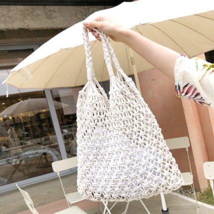 Mesh Hollow Unlined Straw Bag