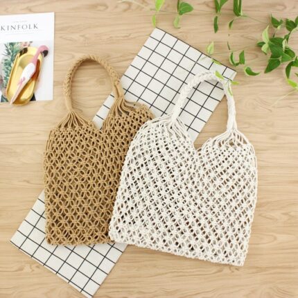 Mesh Hollow Unlined Straw Bag