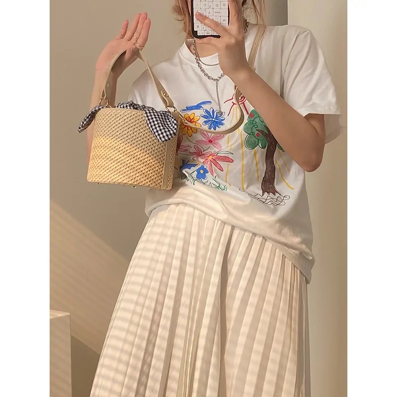 Women Fashion Summer Bucket Straw Bag